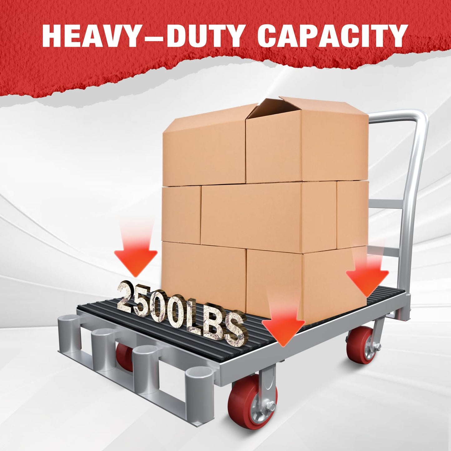 2IN1 Heavy Duty Panel Truck, 42" x 24" Platform Cart w/Rubber Mat & 3 Handrails, 2500 lbs Capacity Drywall & Lumber Cart, Flatbed Cart w/2 Swivel Casters, All-Steel Hand Truck Push Cart