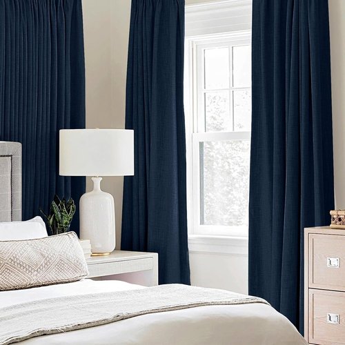 MIULEE Blackout Linen Textured Curtains - Thermal Insulated Room Darkening Drapes | Midnight Blue, 52 x 108 Inch (2 Panels)