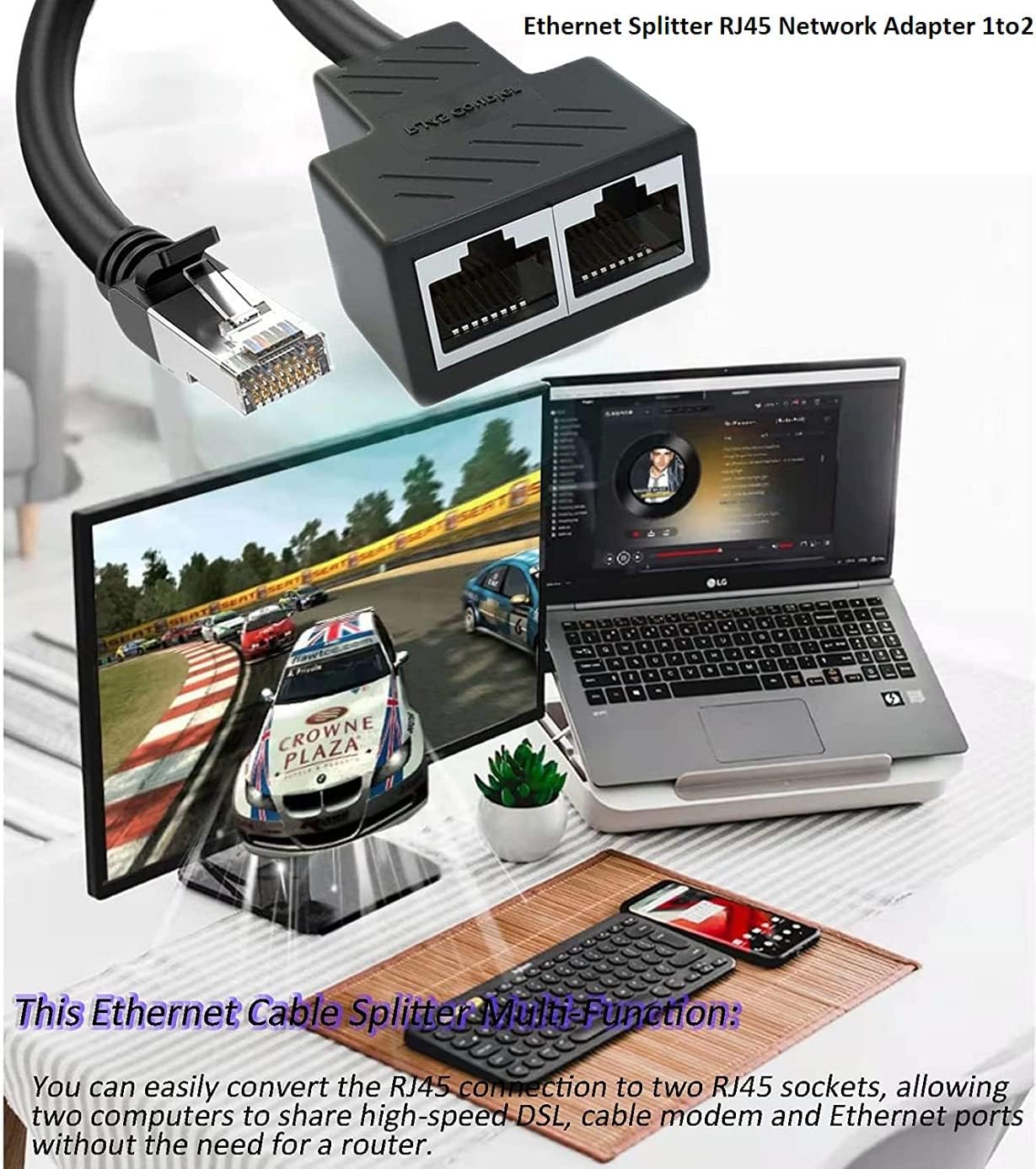 MVBOONE 1 2 RJ45 Ethernet Splitter to Network Cable Adapter, Note Only Connect one Network at a Time, Compatible