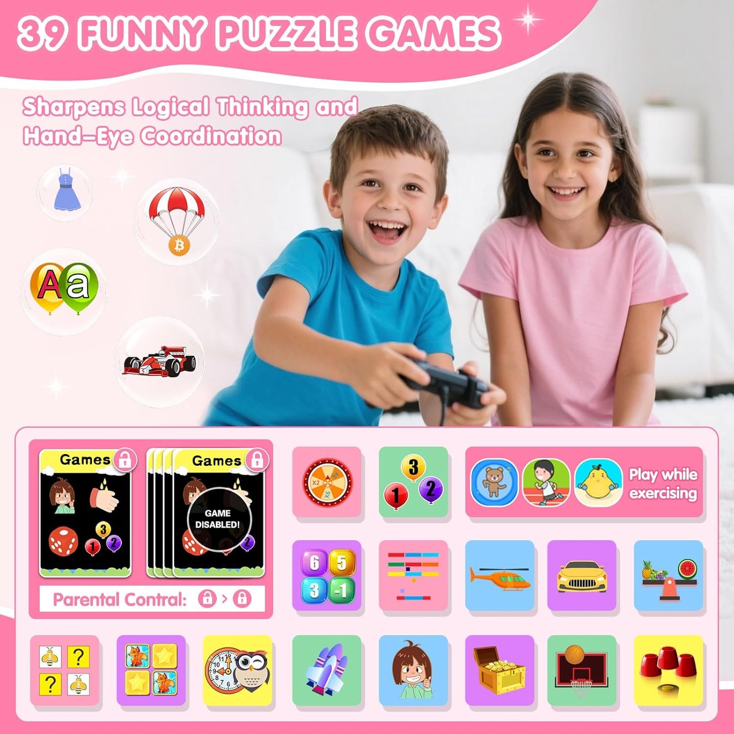 MOFGDNI 39 12/24 3-12 Smart Watch for Kids with Games Touchscreen Camera Video, Music Player, Pedometer, Calculator