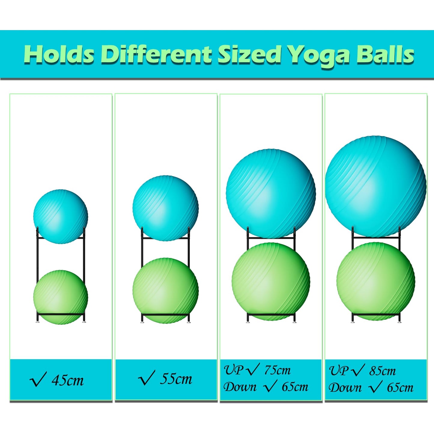 Lhysn Exercise Ball Holder - Medicine Ball Rack for 85cm Yoga Ball Yoga Mat Storage, Garage Stability Ball Organizer Stand for Home Gym