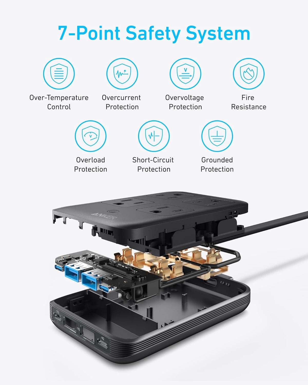 Anker 20W 8-in-1 15/14 5 4 2 2 Charging Station, Max USB-C Power Strip for iPhone and MacBook Air/Pro, ft Thin Cord