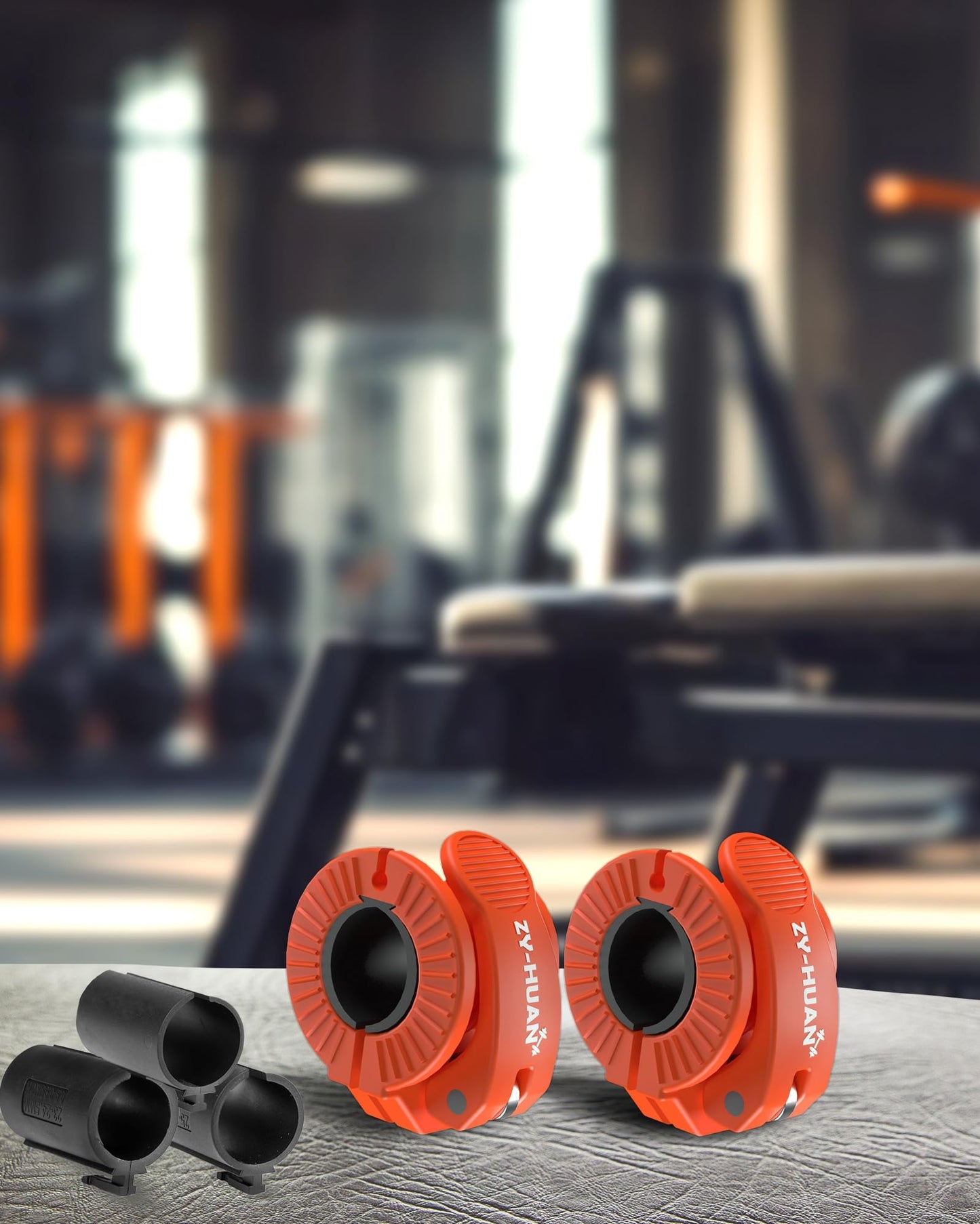 ZY-HUAN Pro Barbell Clips 1 inch Barbell Clamps 0.9-1.18inch Quick Release Weight Clips for Bars Multi-Size Adjustable Olympic Barbell Clamps (Orange)