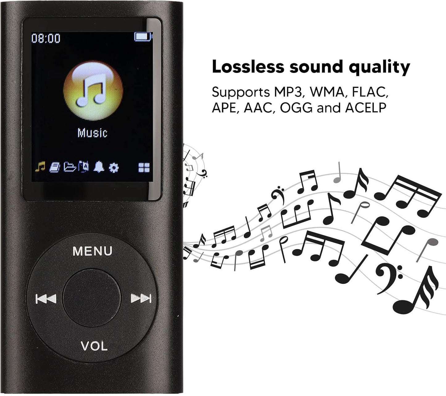 Tangxi MP3 Player/MP4 Player,MP4 1.8 Inch 64G Card,8h Player with Earphones,Classic Digital LCD Screen,Support Memory
