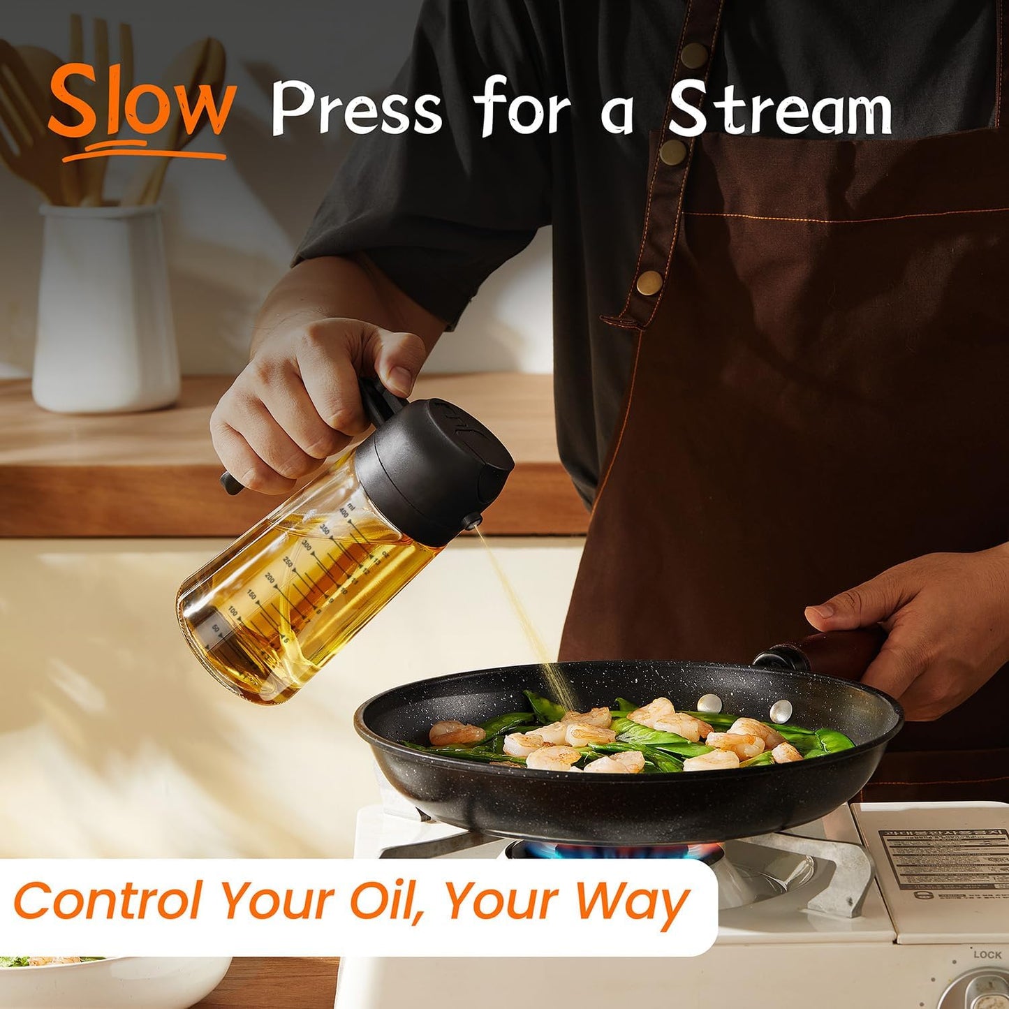 TrendPlain 16oz Glass Olive Oil Sprayer - 2-in-1 Dispenser for Cooking & BBQ - Black