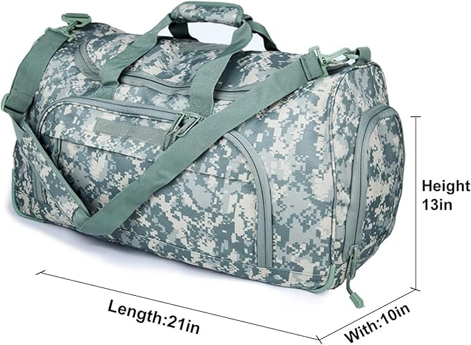 Gym Bag for Women & Men Tactical Duffle Military Weekender Work Out Lightweight Waterproof Sports Tote Shoe Pocket ACU