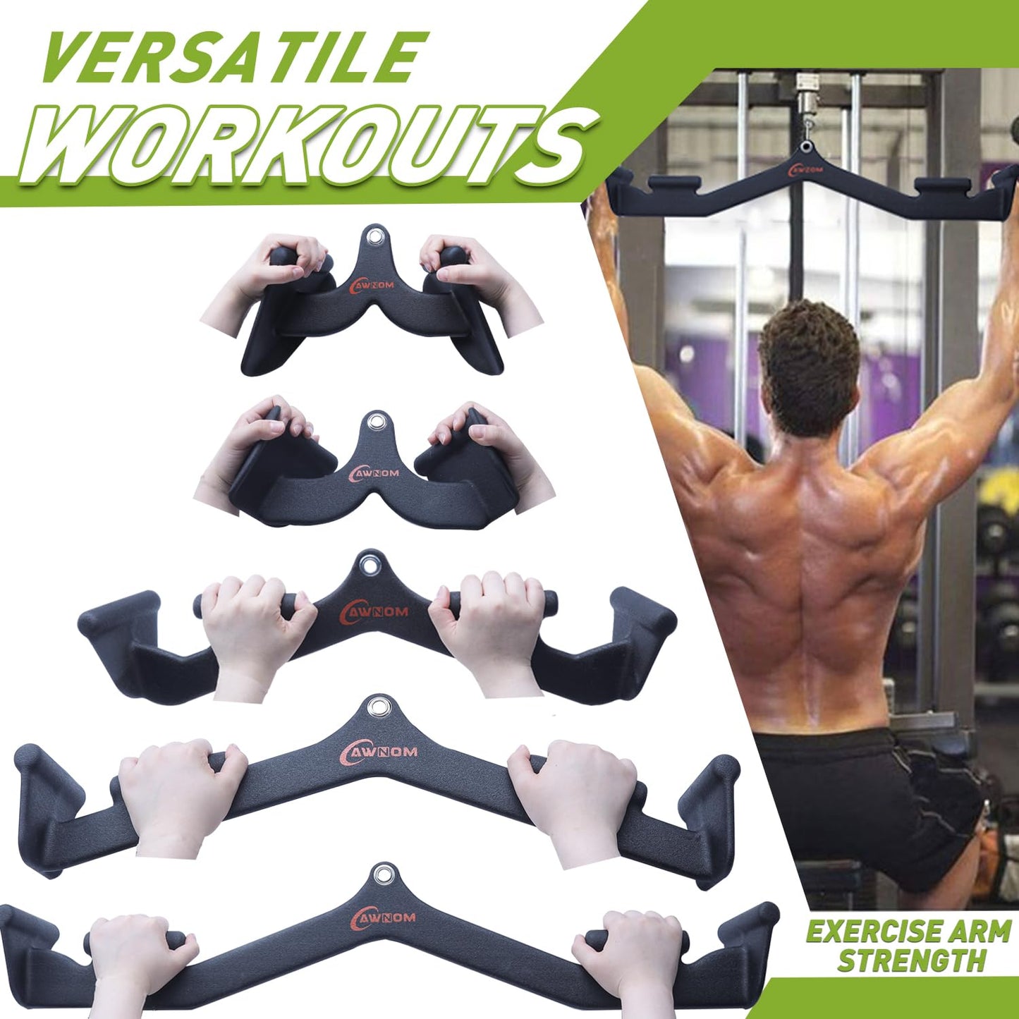 AWNOM LAT Pulldown Attachments for Cable Machines, Cable Machine Attachments for Home Gym T Bar V Bar LAT Pulldown Machines Attachments, Back Tricep Bar Strength Training Handle Grip