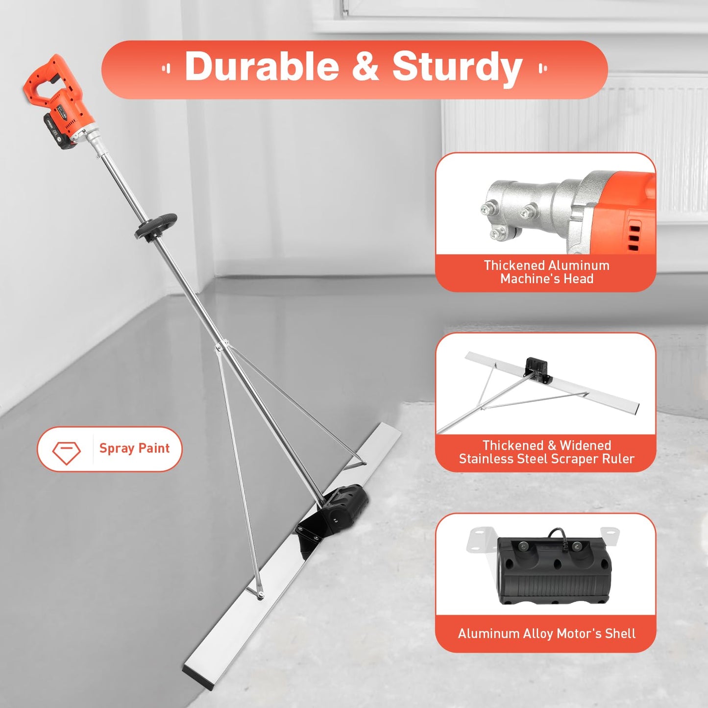 110V 48W Electric Concrete Float, Concrete Vibratory Screed Vibrating Bull Float Concrete Screed Board with 4.94 FT Stainless Steel Screed Board for Vibration-Leveling Concrete Surfaces