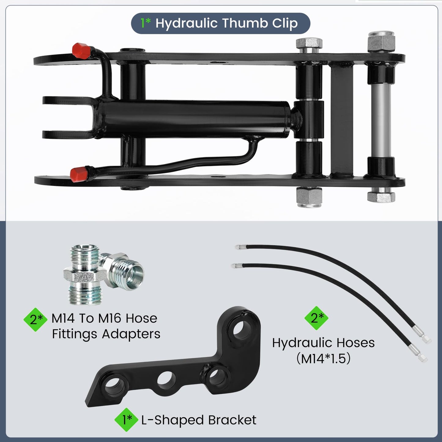 Mini Excavator Hydraulic Thumb,Compatible with Typhon&Agt Mini Excavators under 3 Tons,3-Hole Hydraulic Thumb for Chinese and L-Bracket Classic Mini Excavators,with L-Shaped Bracket&2 Hydraulic Hoses