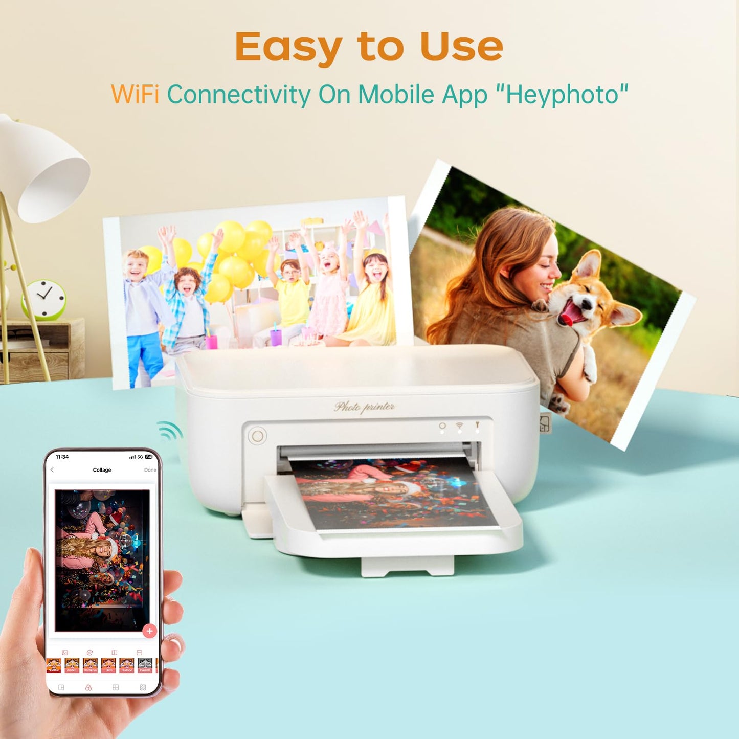 HPRT Photo Printer 4x6 with 108 Sheets & 2 Cartridges, Instant Picture Printer for iPhone & Android, Bluetooth Dye Sublimation Phone Photo Printer, Home Use, Ideal Gift, White