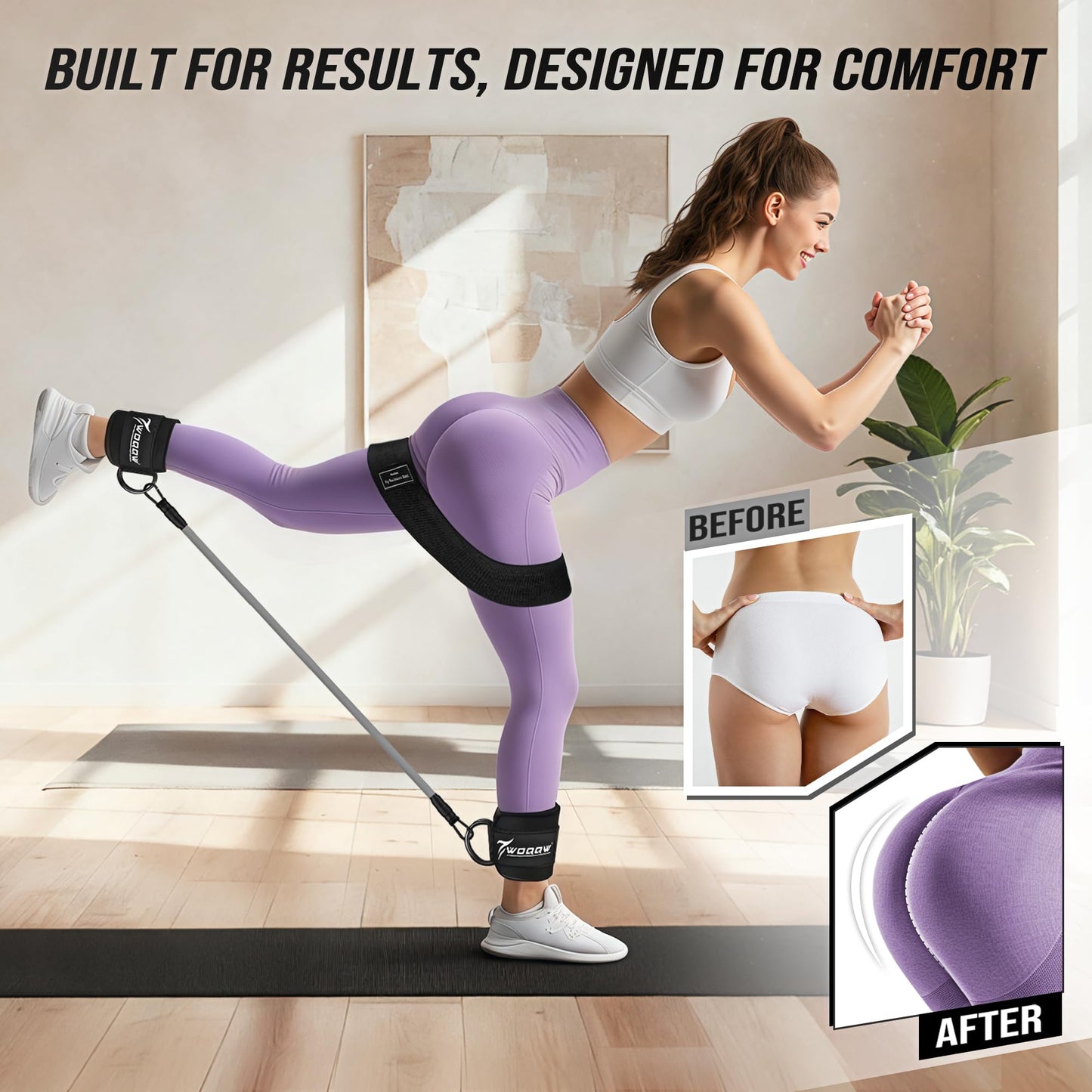 WOQQW Resistance Bands Set - Ankle Resistance Bands with Cuffs for Legs & Glute Workout, Fabric Booty Bands for Women, Home Gym Exercise Equipment for Hip, Pilates, Fitness, Yoga, Physical Therapy