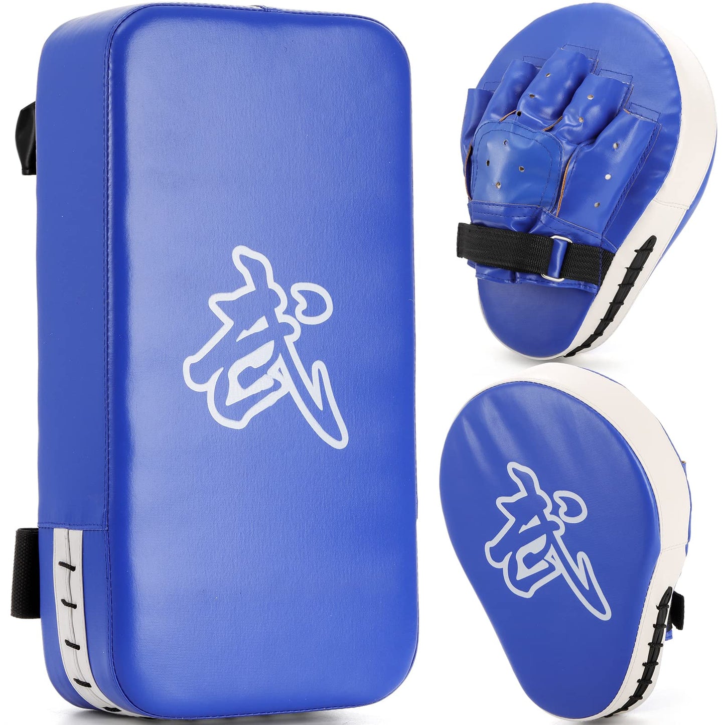 WUWEOT Boxing Focus Pads and Taekwondo Pad, 15.5 x 8 Blue, 2-in-1 Punching Mitts Kick Pack Set, Martial Arts MMA Kicking Shield Training for Men Women Gym