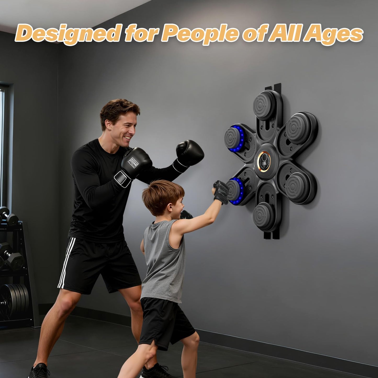 Sportneer Music Boxing Machine for Kids and Adults, Bluetooth Smart Music Punching Machine with Gloves and Movable Punching Pads, Wall Mounted Boxing Training Equipment for Home Gym Office Gift