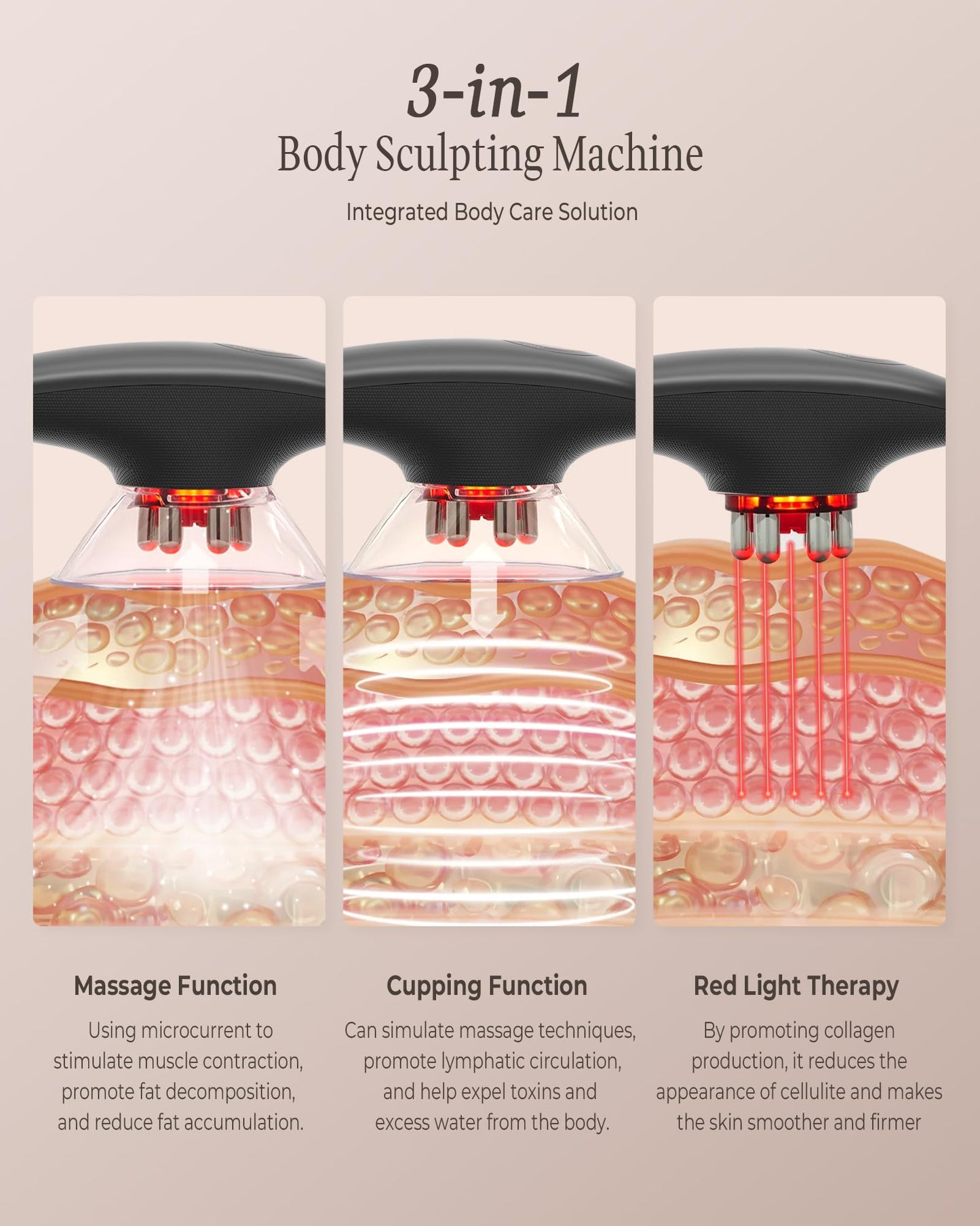 Zelvory 3-in-1 Body Sculpting Machine with Microcurrent, Vacuum & Red Light Therapy for Smooth Skin Appearance, Body Massager for Belly, Legs & Arms, Home Use Device