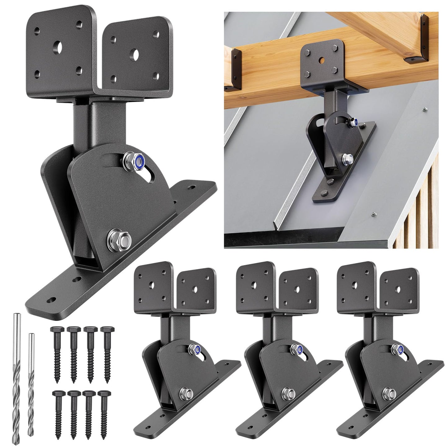 Pergola Brackets, Adjustable Angles Saddle Roof Riser Brackets for Patio Cover Stainless Steel Pergola Bracket Kit Patio Roof Riser Patio Kit (4Pack)