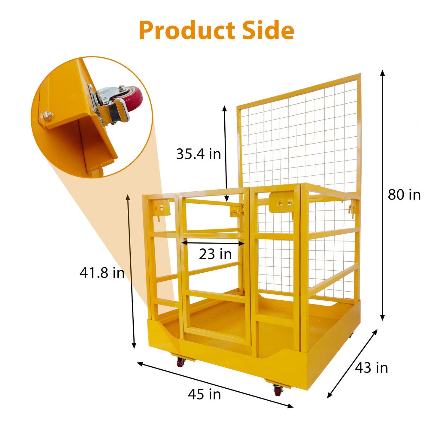 43"X45" Forklift Safety Cage, 1400 LBS Forklift Man Basket Work Platform with Safety Strap ＆ Lockable Swivel Wheels, Heavy Duty Collapsible Lift Cage for Most Aerial Jobs