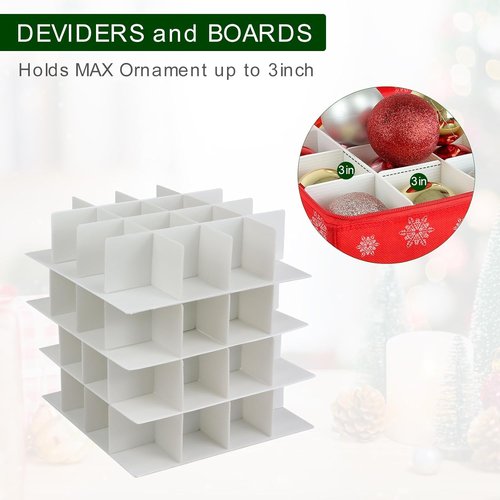 Christmas Ornament Storage Box - Holds 64 Ornaments - Durable Non-Woven Containers with Adjustable Dividers