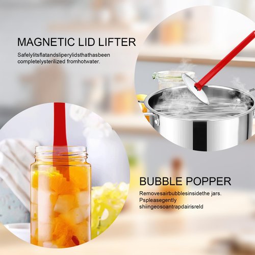 4PCS Canning Tools, Canning Jar Lifter Tongs with Jar Lid Lifter Magnetic Lid Lifter,Canning Bubble Popper Bubble Remover and Canning Labels for Canning Supplies Starter Kit,Home Kitchen, Red