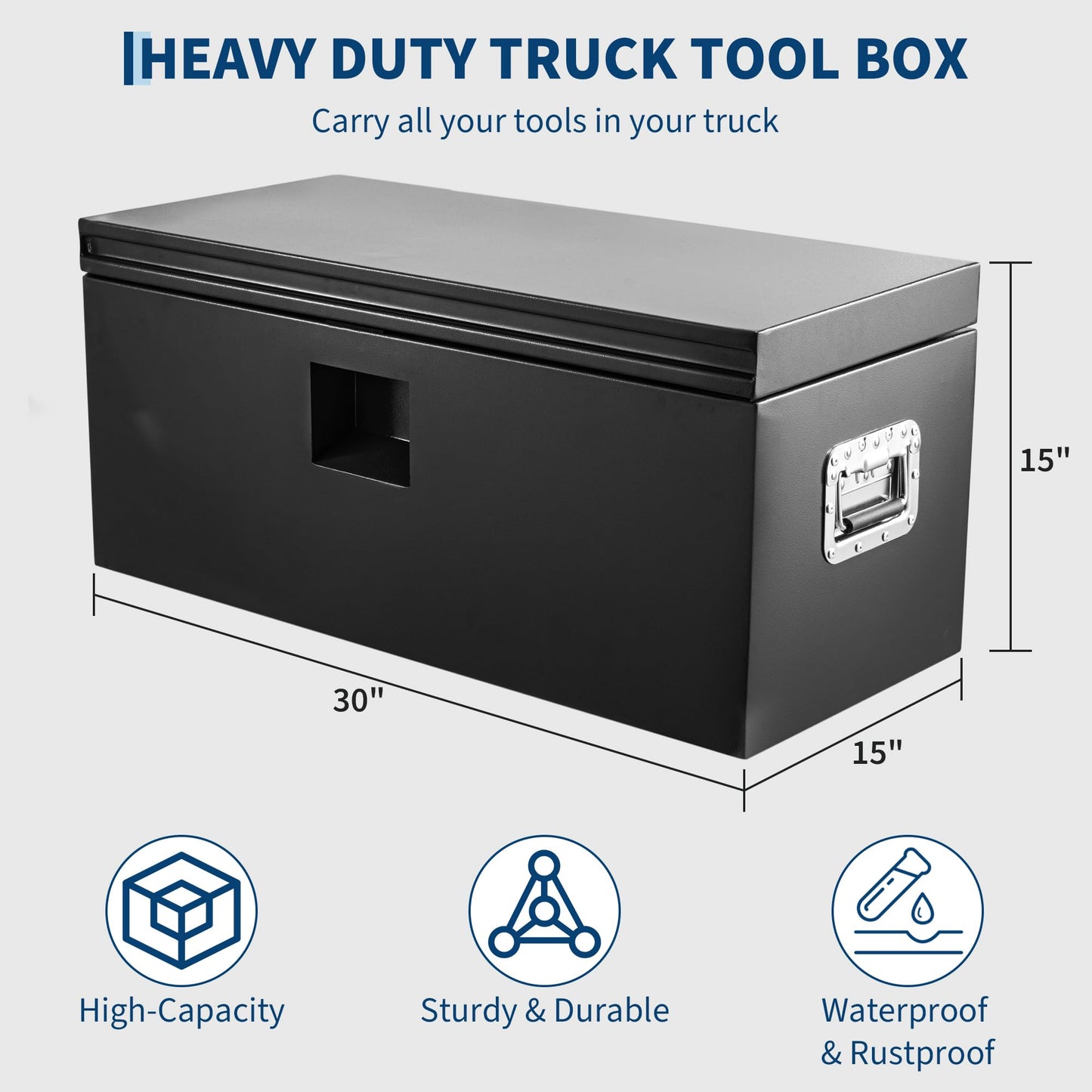 ExploreHorizon Industrial Steel Truck Tool Box w/Gas-Shock Lid, Pry-Resistant Security & Weatherproofing Toolbox Organizer Chest Fits Pickup, Truck Bed, RV, Trailer