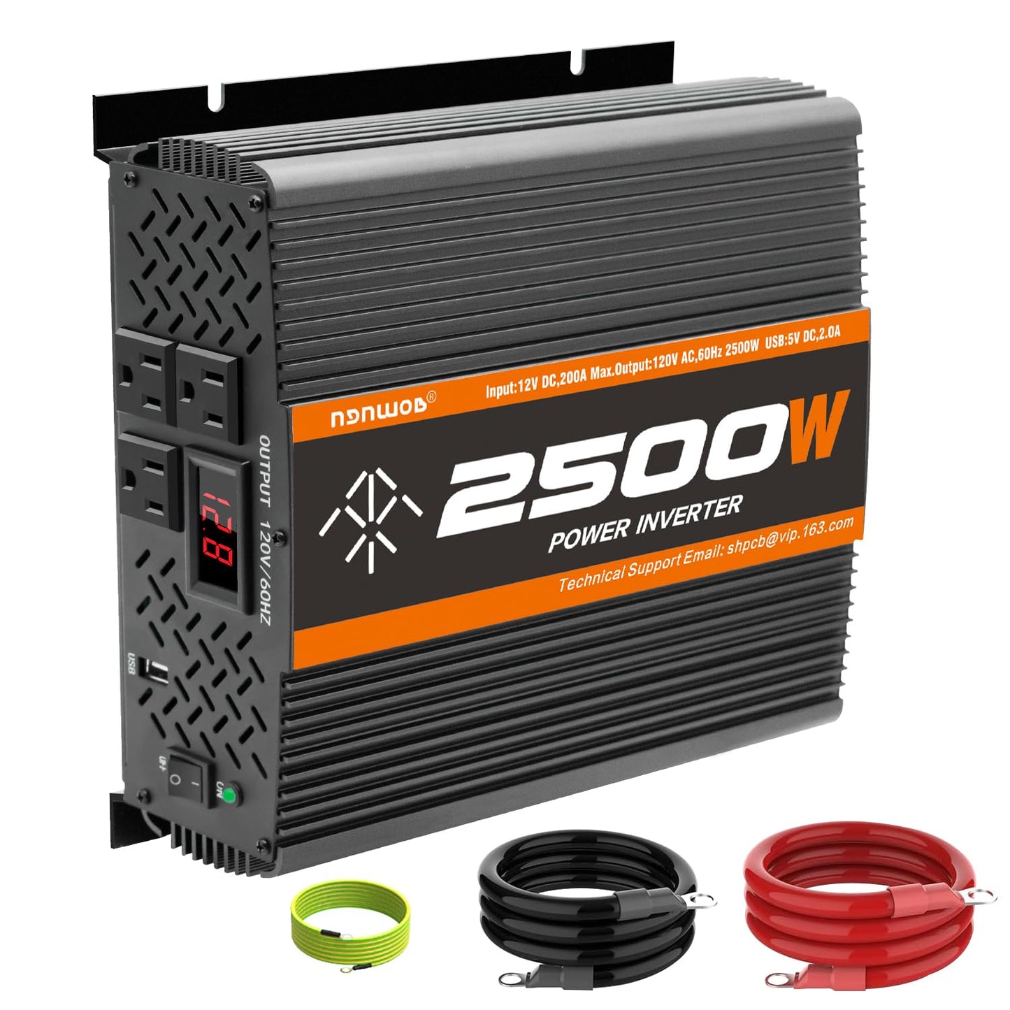 2500W Inverter 12V DC to 120V AC Converter for Home, RV, Truck, Off-Grid Solar Power Inverter with Built-in 5V/2.1A USB, AC Hardwire Port, Remote Controller