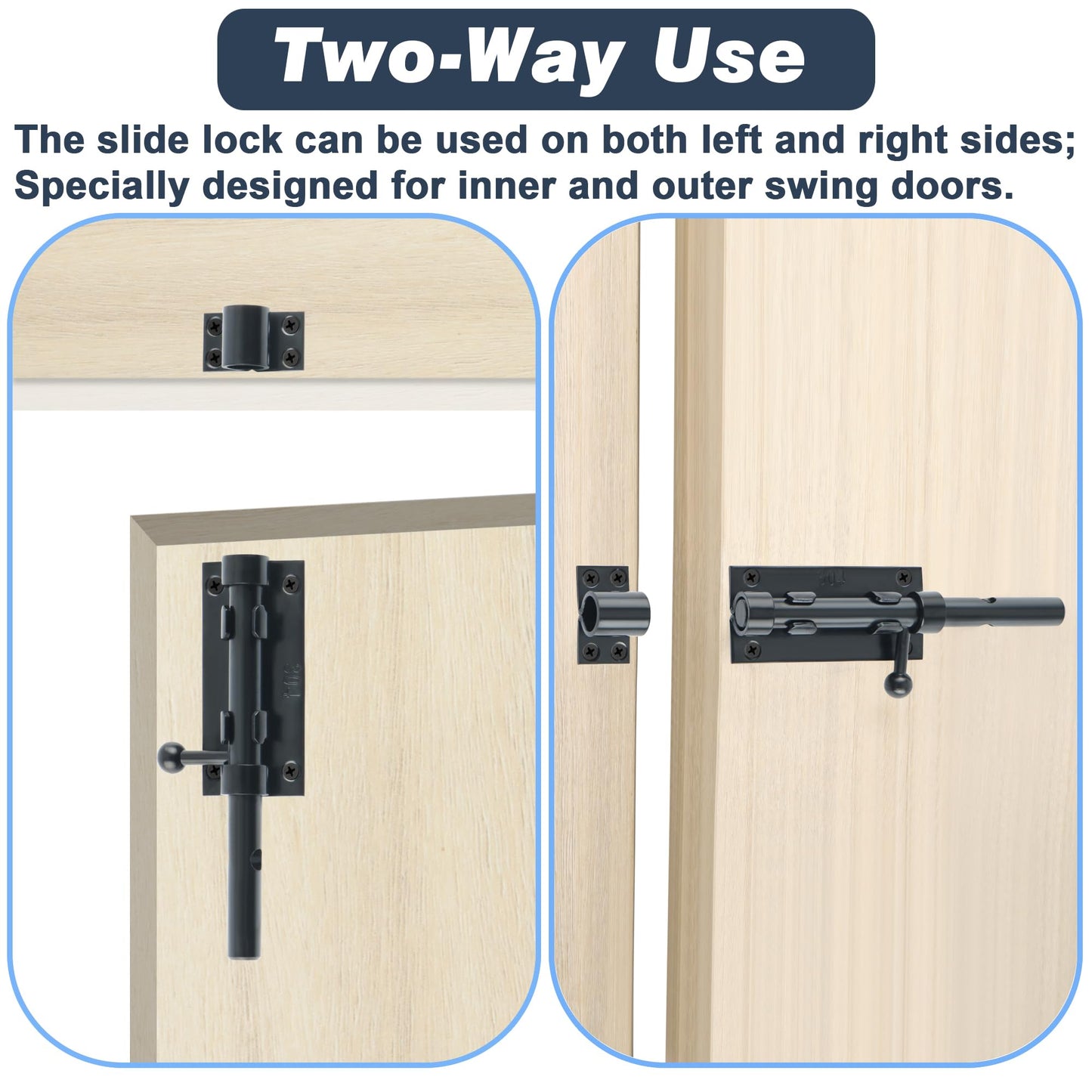 Alise Slide Lock SUS304 Stainless Steel Gate Latch, Slide Bolt Latch,Thickened Heavy Door Latch Lock,6 Inch Black Barrel Bolt Latch, Security Slide Latch Lock