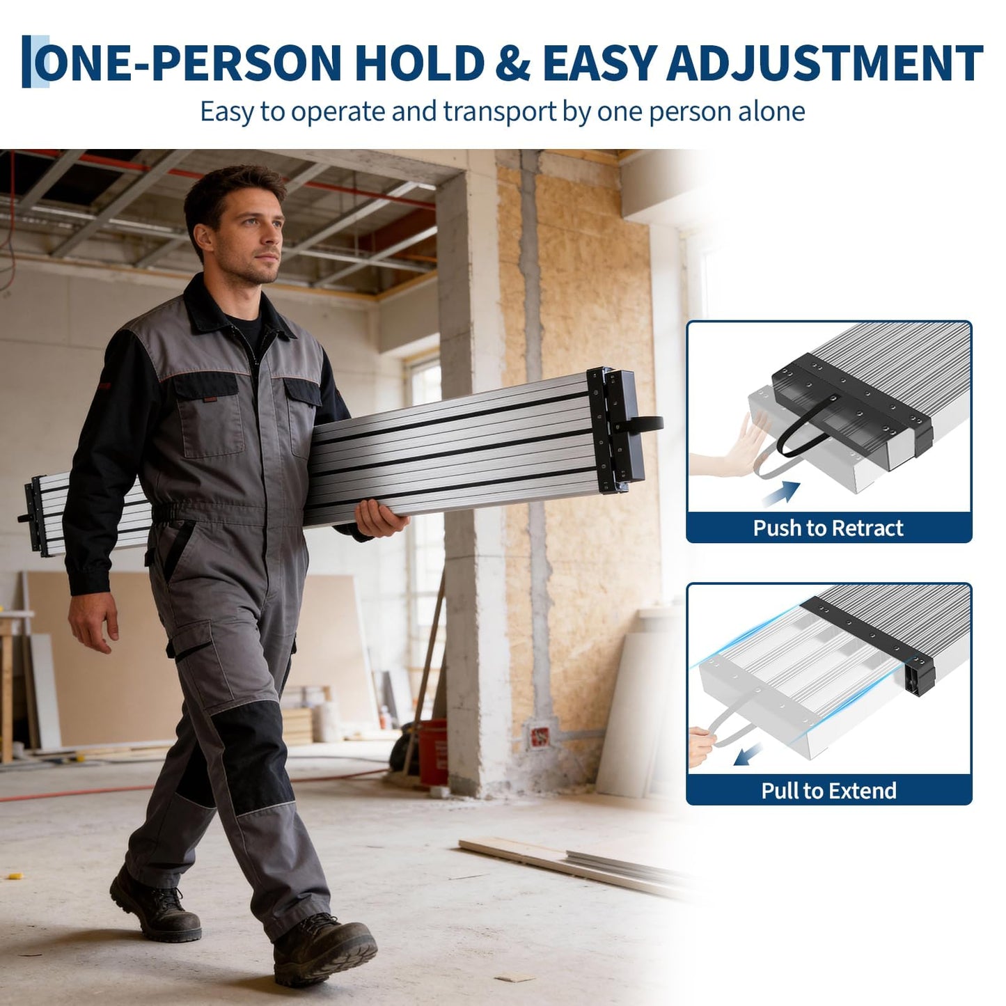 COZONY Aluminum Telescoping Work Plank - 8-13FT Extension Scaffold Platform - Heavy-Duty, Anti-Slip Surface, 440lbs Capacity - Portable Ladder Accessory for Indoor & Outdoor Use - Includes Bonus
