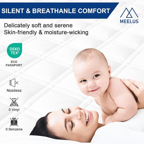 MEELUS Waterproof Mattress Protector - Breathable Padded Cover with Deep Pocket (8"-21") | Soft, Noiseless & Washable for Home or Hotel