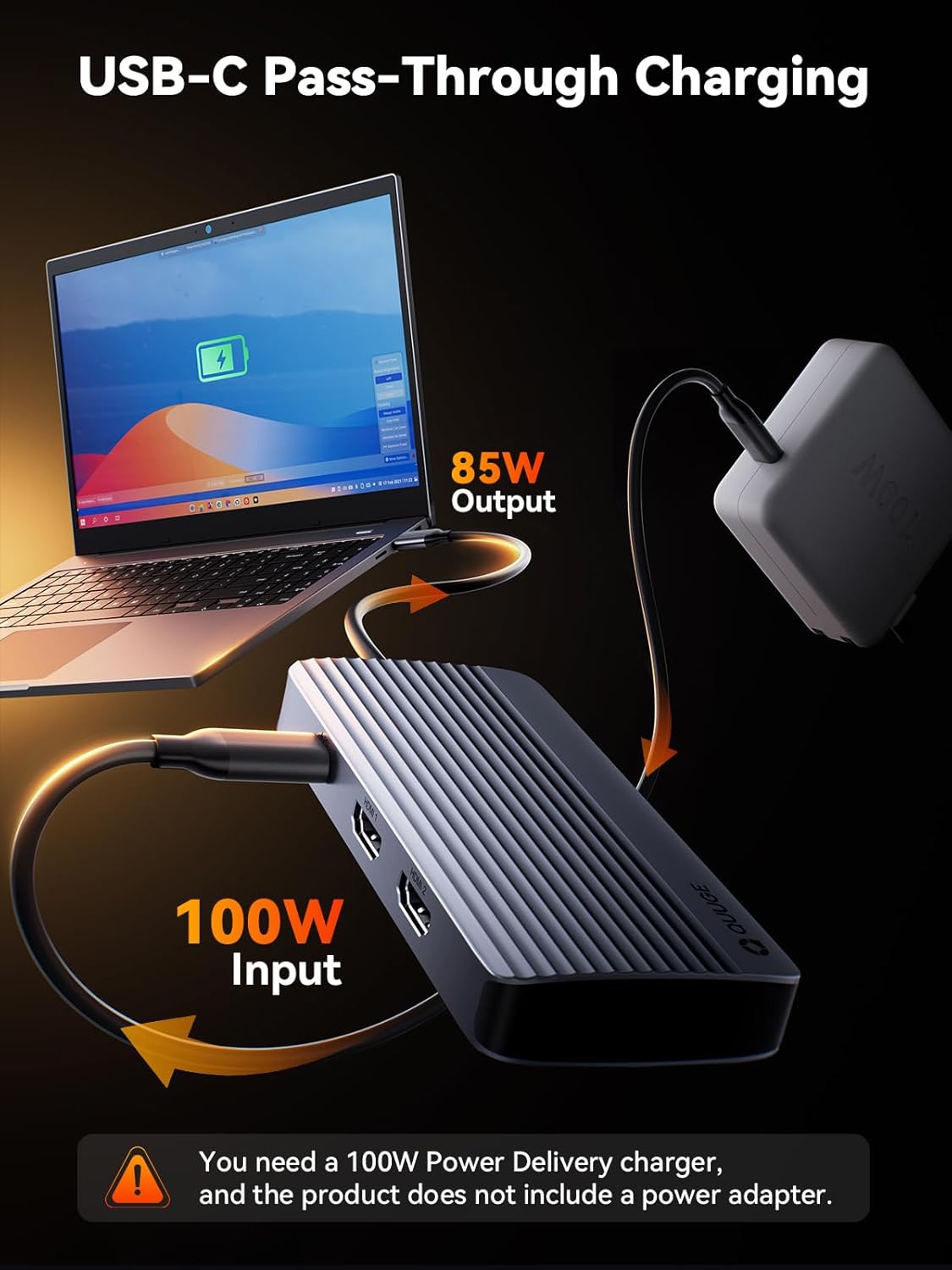 QUUGE 2 7 1 4K, 5Gbps 3.0, 3 USB2.0, Docking Station Dual Monitor HDMI, in USB C Hub with Dual HDMI PD Charging, USB