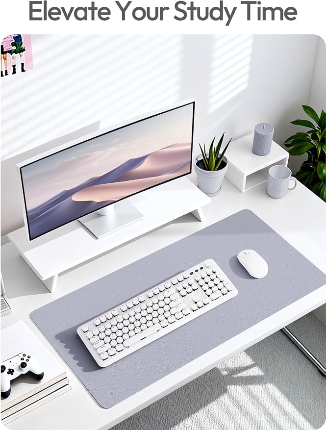 YSAGi Leather Desk Pad Protector, Office Desk Mat, Large Mouse Pad, Non-Slip PU Leather Desk Blotter, Laptop Desk Pad, Waterproof Desk Writing Pad for Office and Home (Soft Lavender,47" x 17")