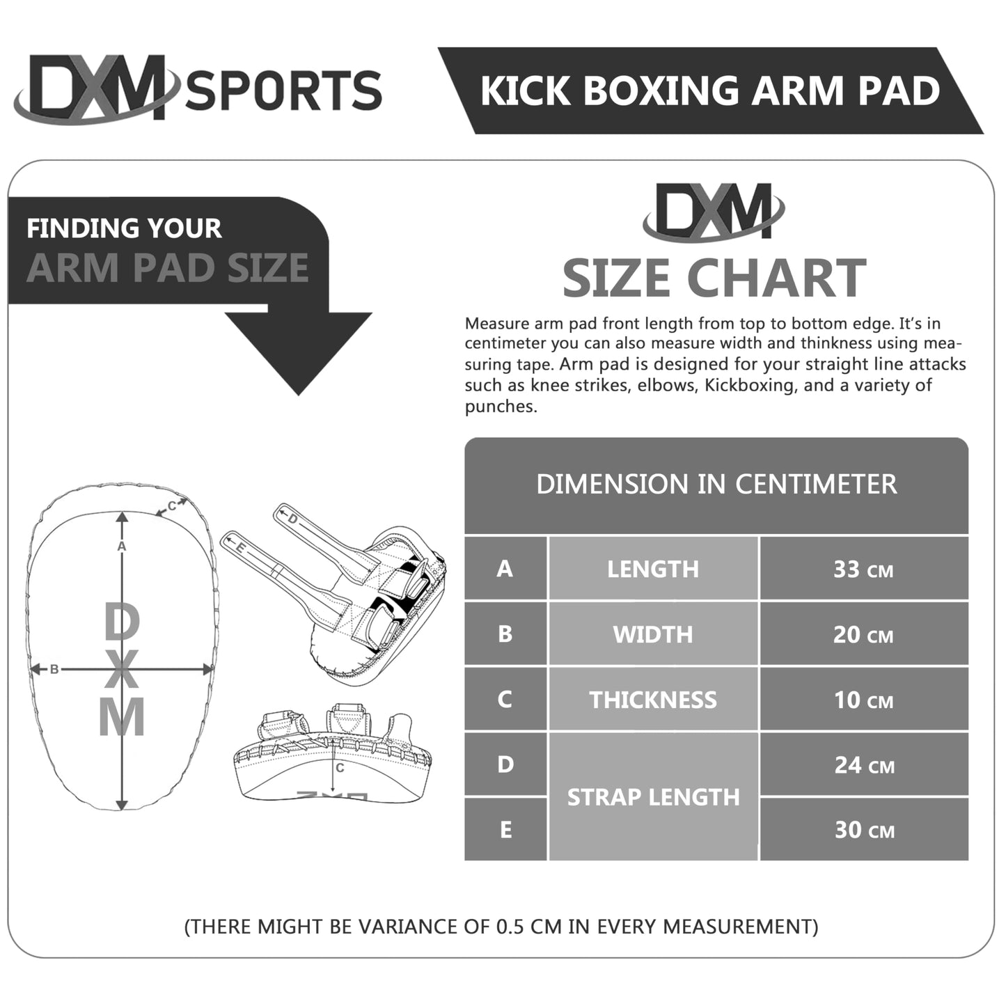 DXM SPORTS Muay Thai Pads Kickboxing Equipment Martial Arts Training Kick Pads for MMA, Taekwondo, Karate – Ideal for Kicks, Knees and Punches in Martial Arts Training (ONE PAD ONLY) (Black & Silver)