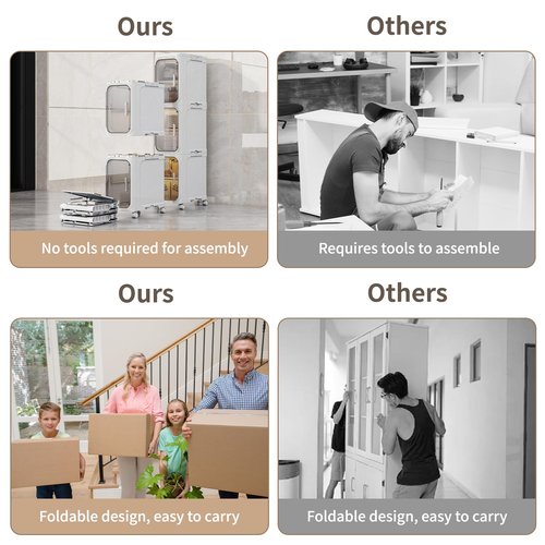 KHNR 4-Tiers Slim Bathroom Storage Cabinet, Foldable Storage Cabinets,Narrow Bathroom Storage,Movable Bathroom Storage Organizer for Small Spaces,Bathroom,Kitchen,Laundry,White