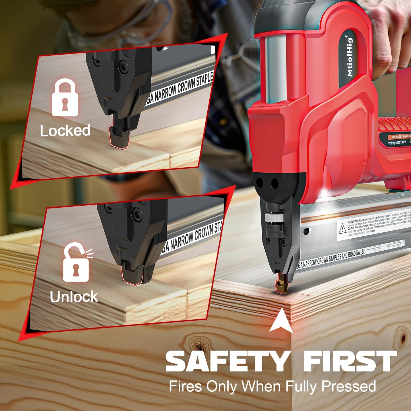 MtiolHig Cordless 2" Brad Nailer Compatible with Milwaukee Battery(Tool Only), 2-in-1 Electric Nail Gun/Staple Gun, 18 Gauge Nail Gun Battery Powered with 1000 Nails for Wood Carpentry, 7.2LB
