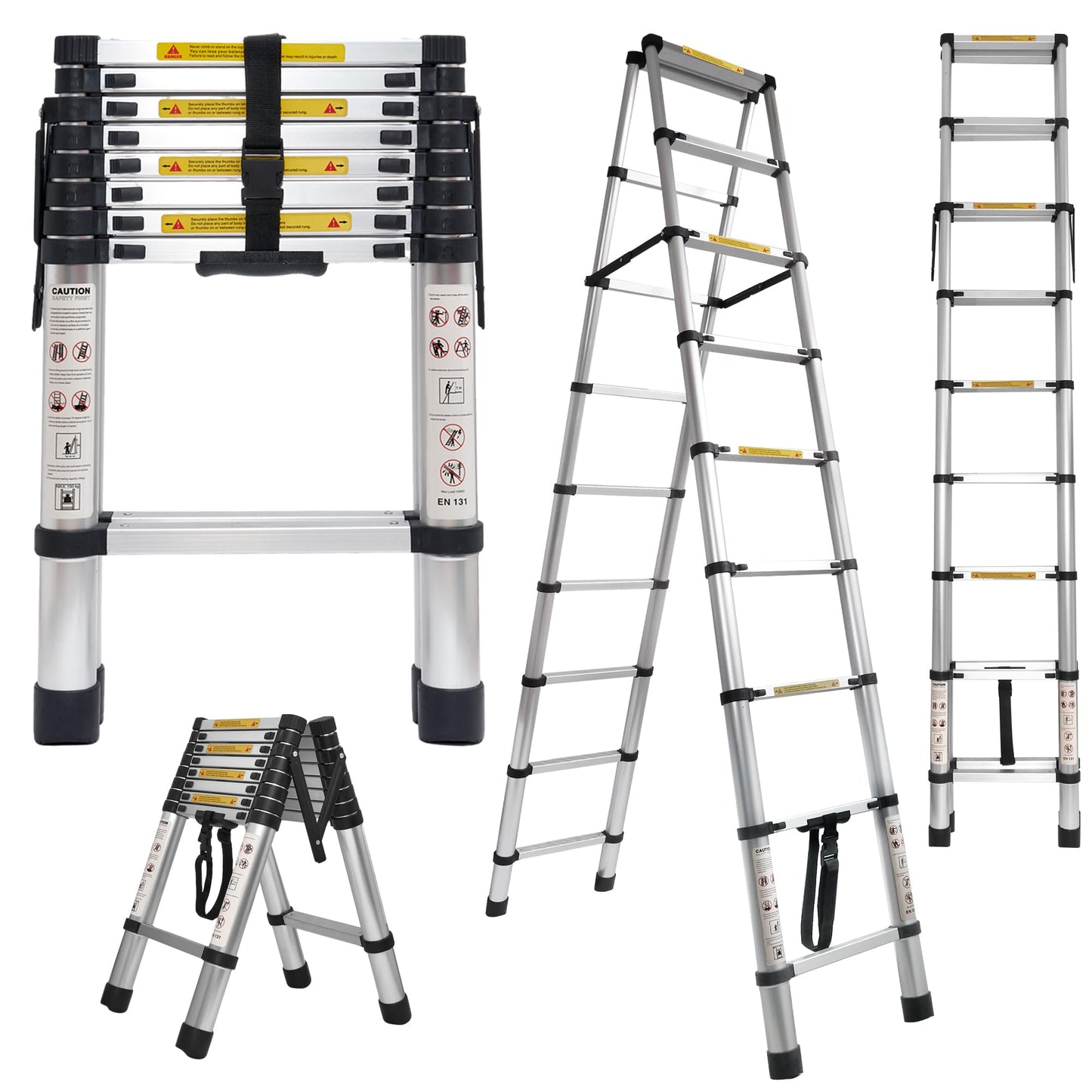 8.53 FT A-Frame Aluminium Telescoping Ladder,9+9 Step Ladder,330LB Load Capacity,Portable Telescopic Folding Extension Ladder Heavy Duty Collapsible (2.6m+2.6m/8.53FT+8.53FT A Frame)