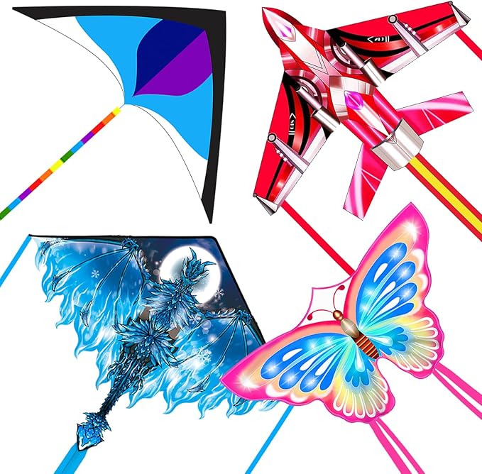Mint's Colorful Life Kite Set for Kids and Adults, Easy to Fly Butterfly Delta Airplane Dragon Octopus Kite, Large Beach Kites Kits with 300ft String, Best for Gifts & Family Outings