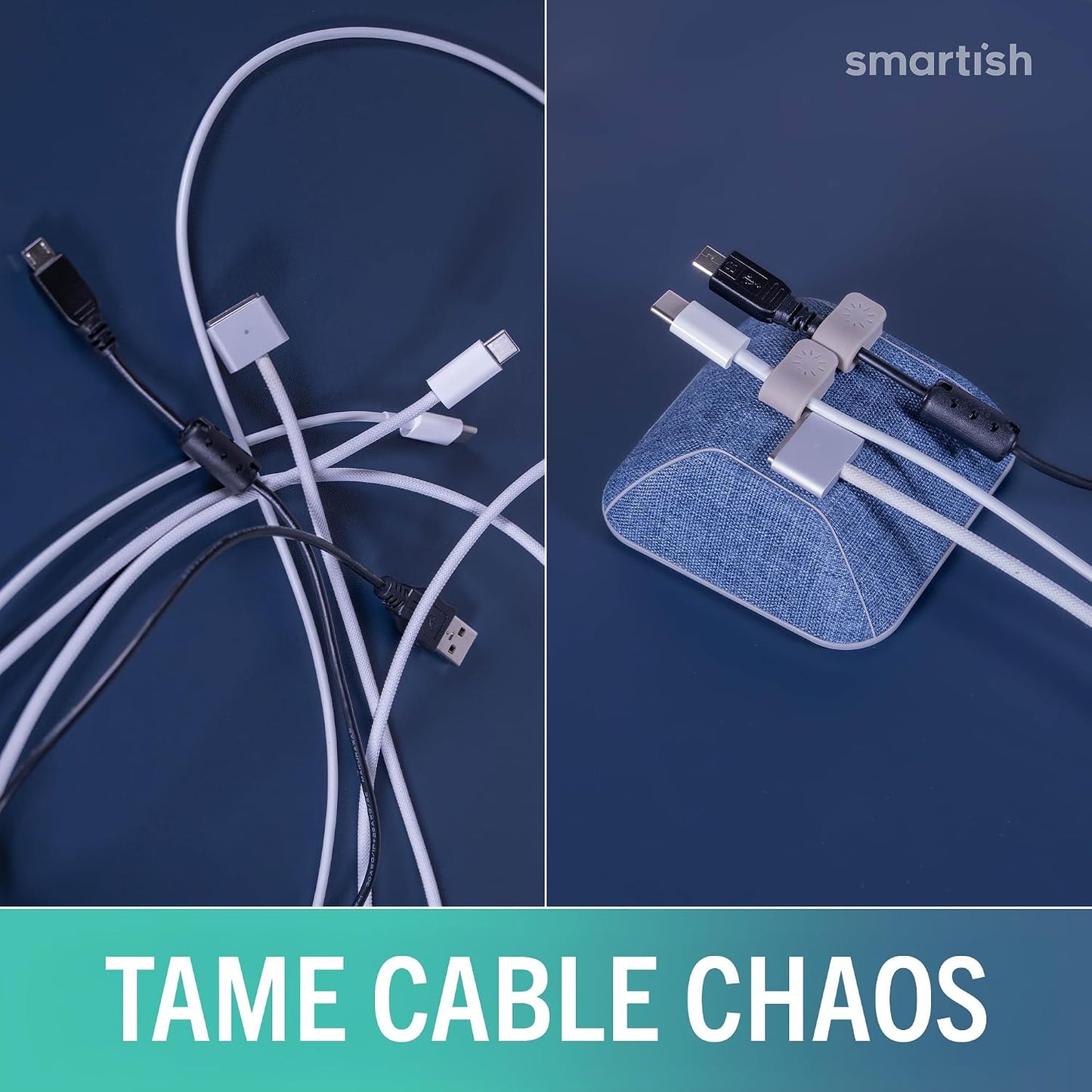 Smartish Magnetic Cord Holder - Cable Wrangler Organizer with Magnet Clips for Charger Management on Desktop