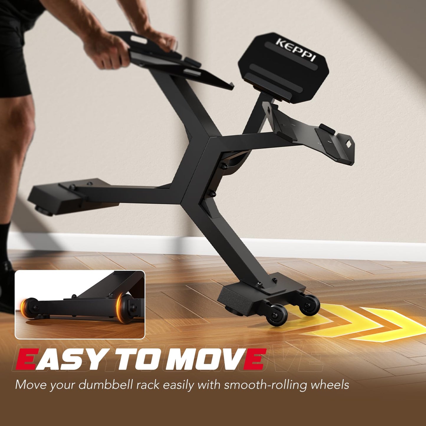 Adjustable Dumbbell Rack with Tablet Stand, 330LB Capacity Weight Rack Stand for Home Gym, Fitness Dumbbell Holder, Strength Training Weight Rack Stand with Non-Slip Silicone Tray, Straps, Wheels