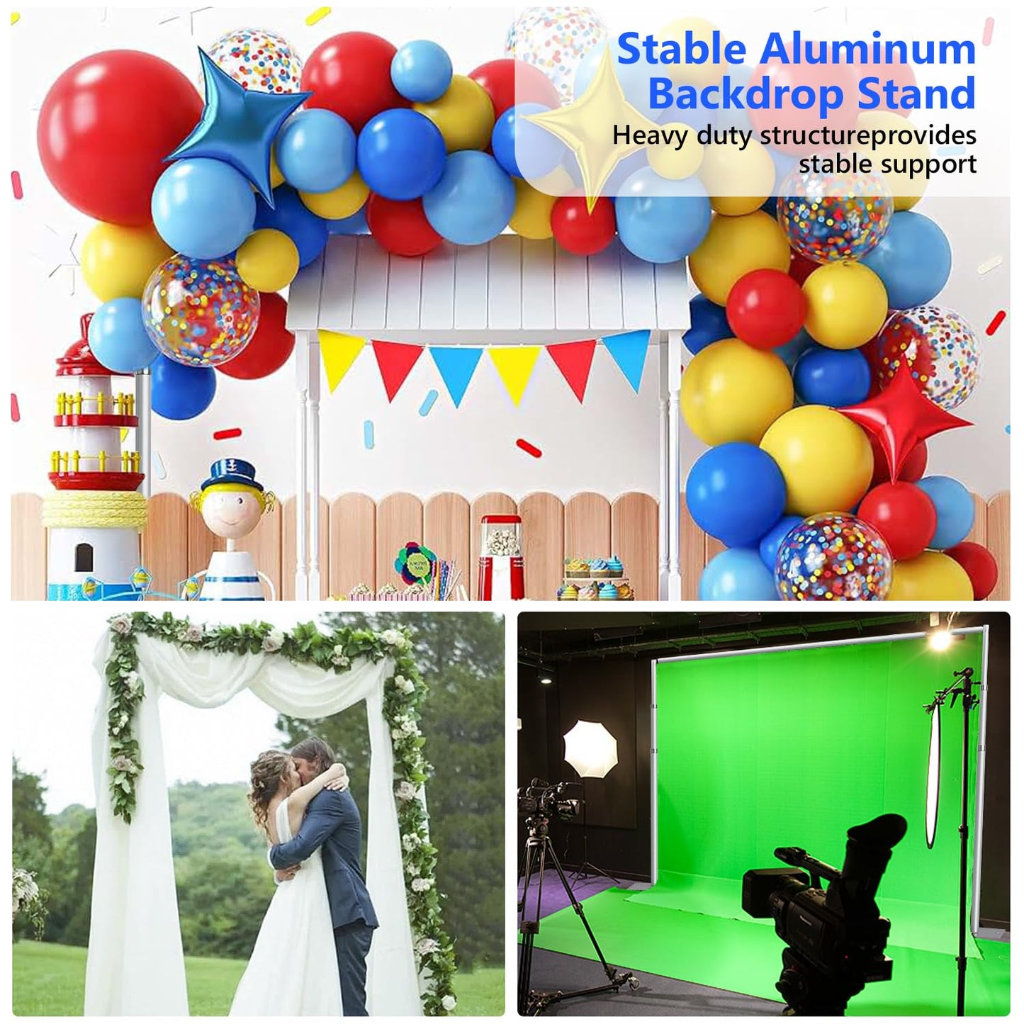 HYJ-INC Pipe and Drap Backdrop Stand Kit ,10x 10ft Heavy Duty Adjustable Frame Backdrop Stand with Flat Base,Carry bag for Event, Birthday Party, displays and Wedding Decoration