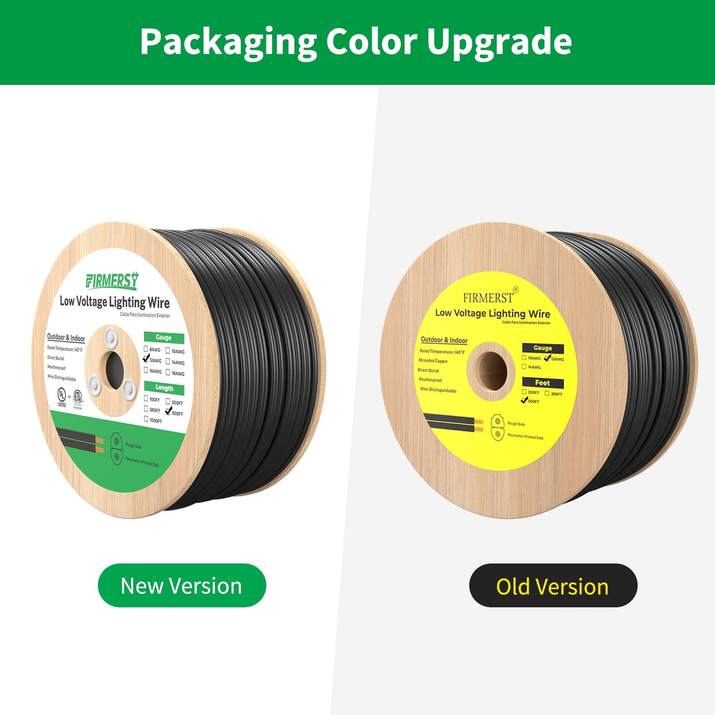 FIRMERST 12/2 Low Voltage Landscape Wire Outdoor Lighting Cable 500 Feet, 12 Gauge 2 Conductor