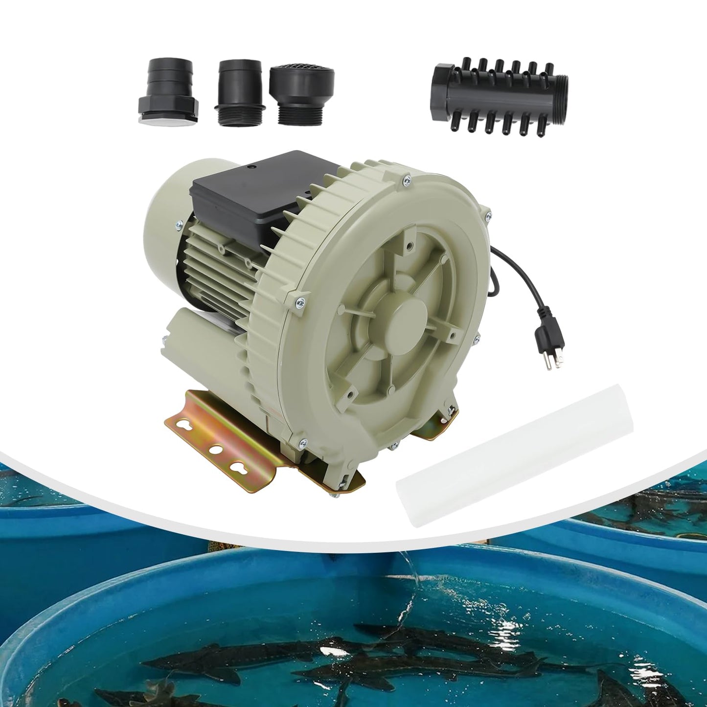 Aquaculture Vortex Air Blower Pump, 370W 12Kpa Industrial Fish Tank Electric Air Pump High Pressure Blower for Aquarium Pond