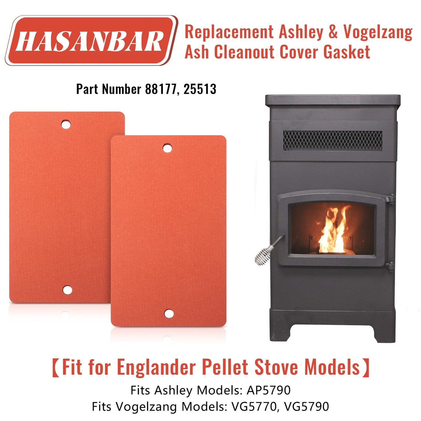 Pellet Stove Ash Cleanout Gasket 88177 Replacement for Ashley AP5790 & Vogelzang VG5770, VG5790 Ash Cleanout Cover Gasket Pellet Stove Gasket Parts, 2 Pack