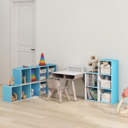 Furinno PASIR 5-Tier Modern Bookshelf - Easy Assembly Open Shelves Bookcase | Light Blue/White, 9 x 12 x 52