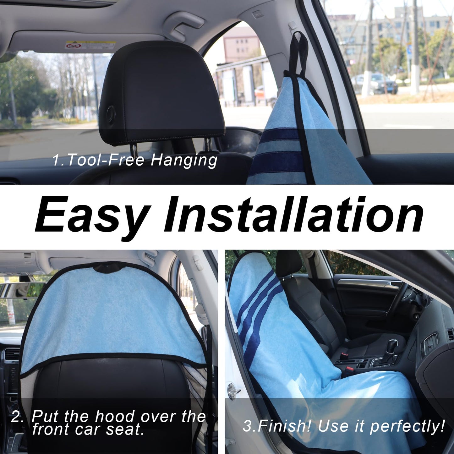 LoyaGour Waterproof Car Towel Seat Covers Front Seats for After Gym Workout,Auto Universal Interior Sweat Towels Cloth Bucket Carseat Cover Protector for Trucks SUV RV Boat Van (Light Blue)