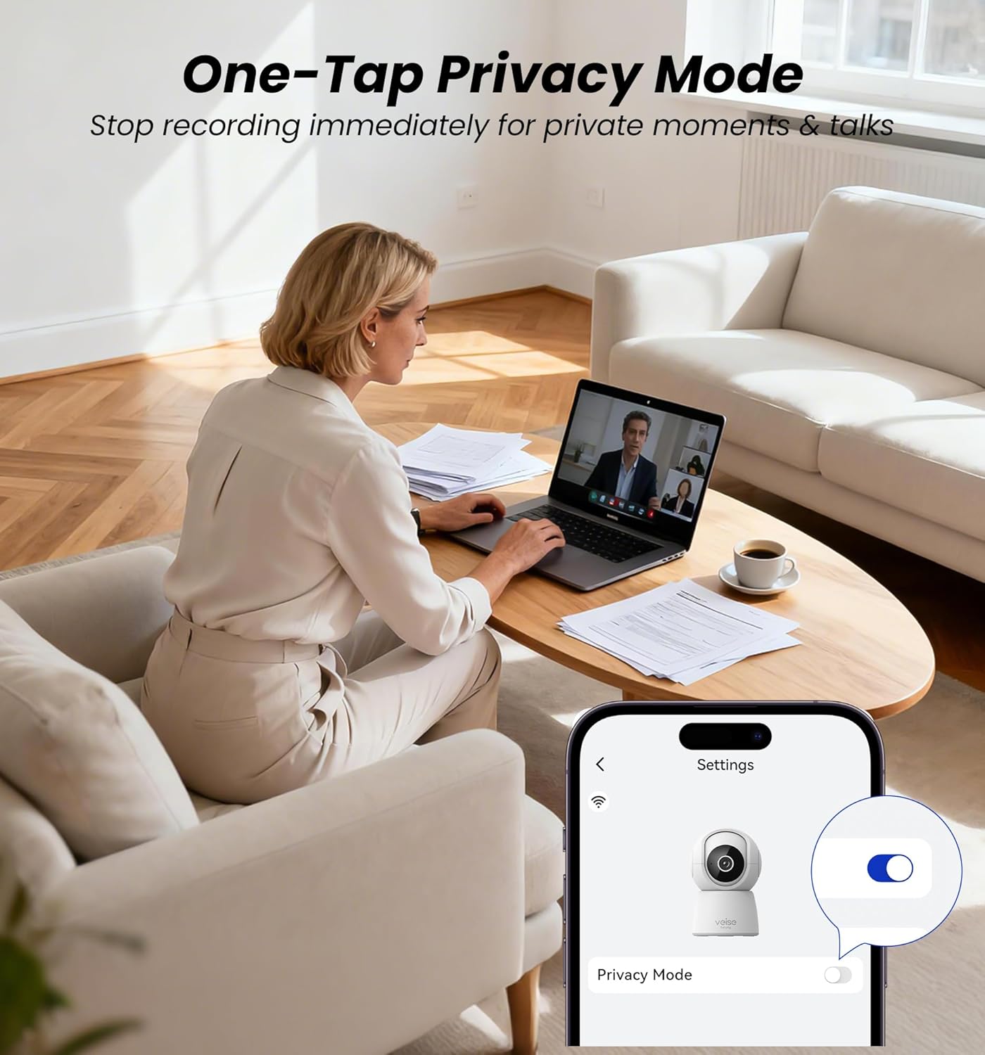 Veise 2K 360 2-Way 2.4GHz Indoor Camera for Home Security, Wireless WiFi Pet & Baby Monitor with Phone App, AI Motion