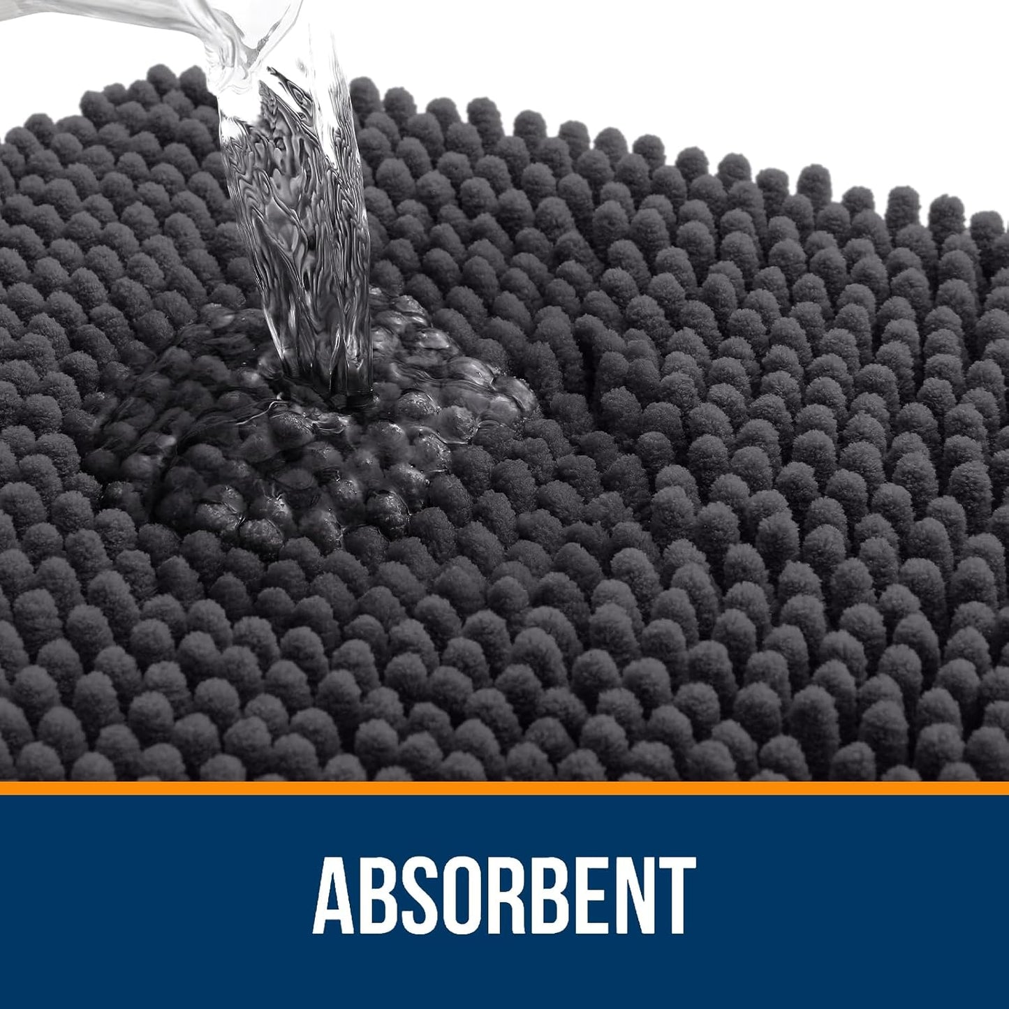 OLANLY Bathroom Rugs - Extra Soft Chenille Bath Mats with Rubber Backing | 44x24, Quick Dry, Dark Grey