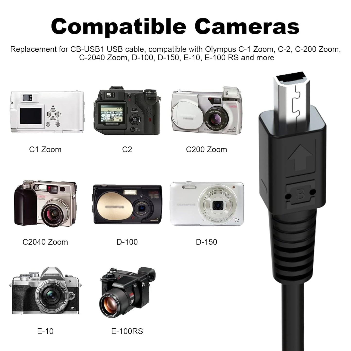 CB-USB1 C-1 C-2, C-200, C-2040 D-100, D-150, E-10, E-100 C300, CX7300, CX7310, CX7330, CX7430 Replacement USB Cable