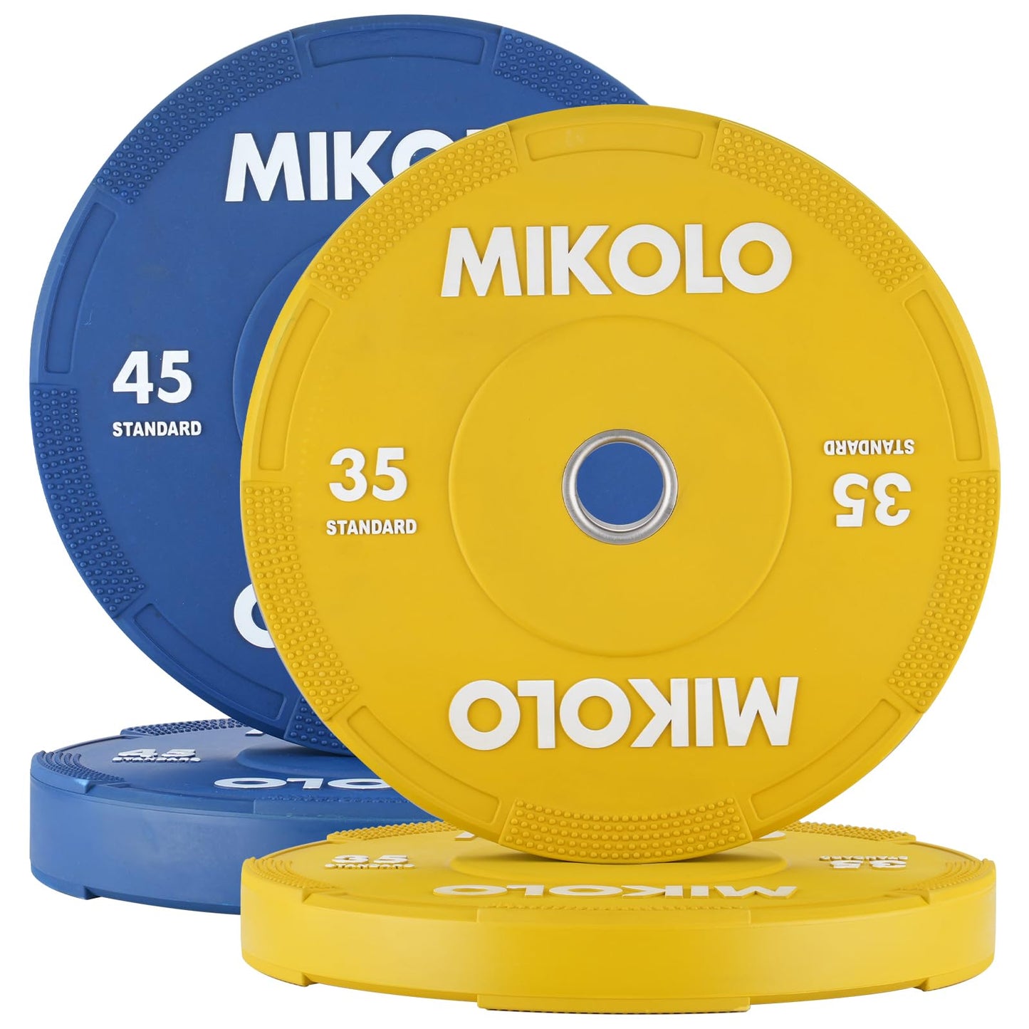 Mikolo Olympic Bumper Plates & Barbell Plates 2-Inch Weight Plate Set - Steel Insert, Low-Bounce & Quiet for Home Gym Strength Training (35+45LB Set)