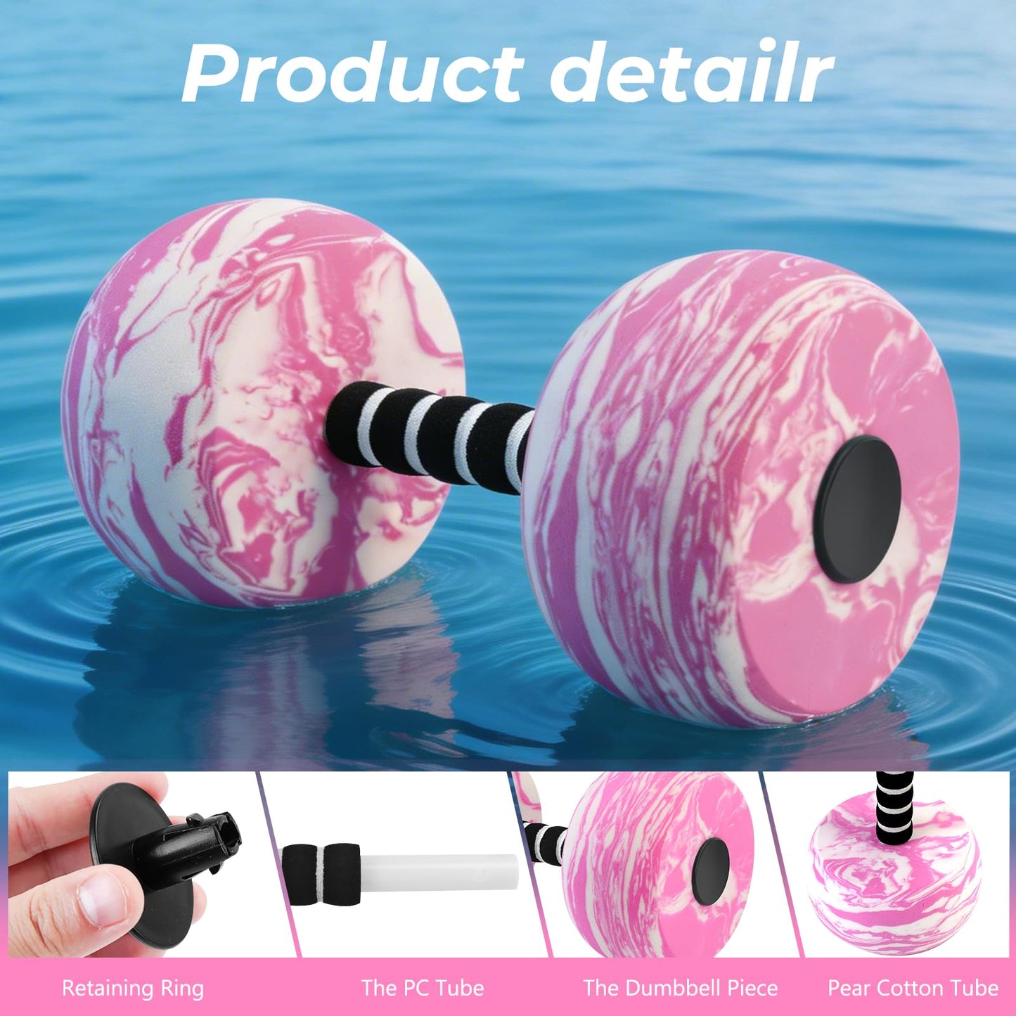 Aquatic Exercise Dumbbells, 2PCS Water Weights for Pool Exercise, Water Aerobics Equipment High-Density EVA-Foam Pool Weights Dumbbells for Weight Loss, Pool Fitness, Water Exercise (Pink)