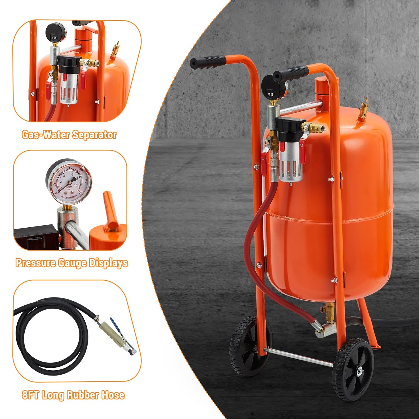 20 Gallon Sand Blaster, 60-110 Psi Pressure Air Sand Blasting Kit, Portable Abrasive Blaster with 4 Ceramic Nozzles & Oil-Water Separator for Paint, Stain, Rust Removal