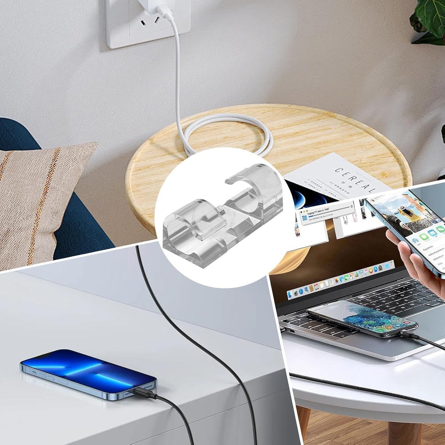 Generic Clear Adhesive Wire Holder Organizer - Cord, Single Unit Routing Guide for Desktop Surfaces, Discreet Synthetic
