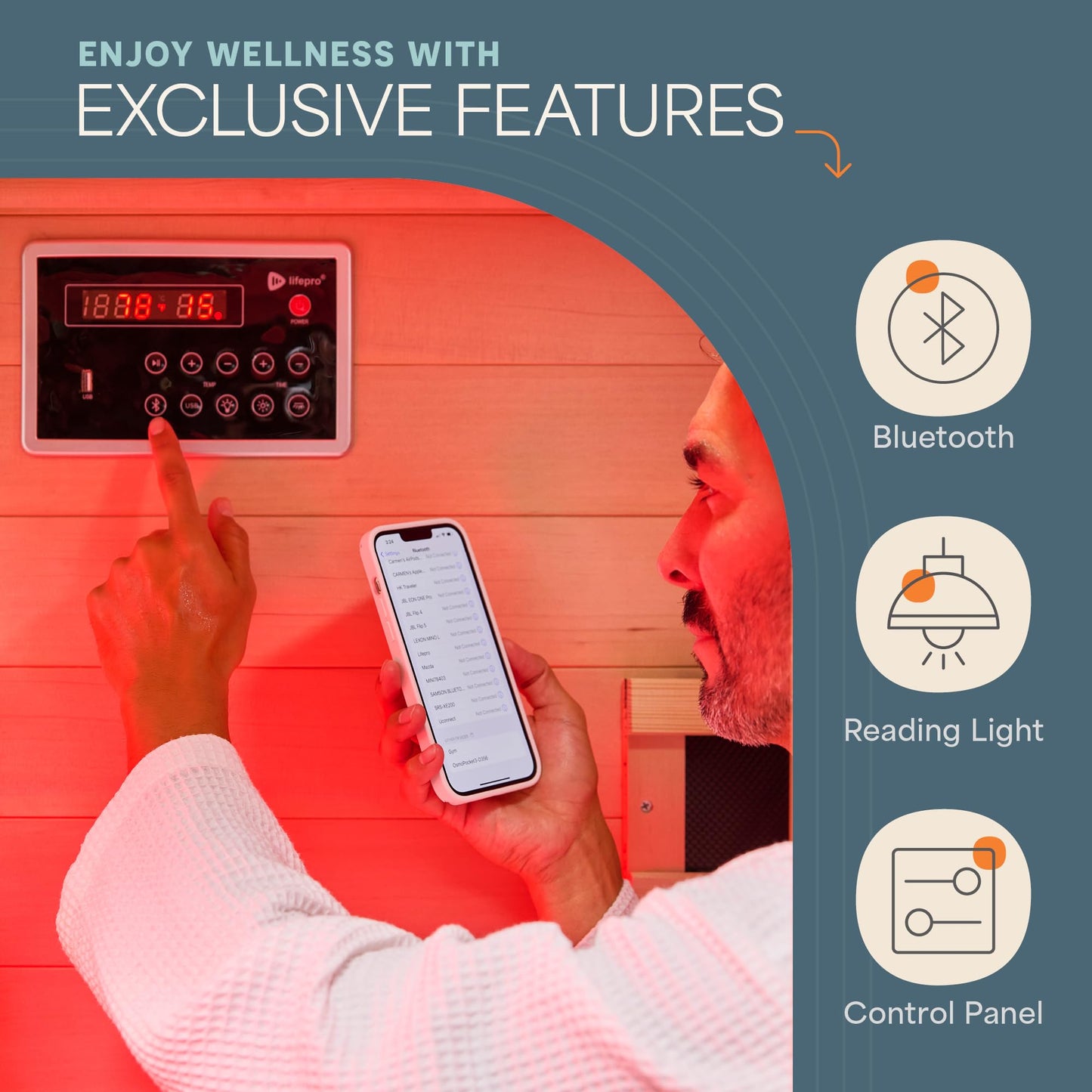 LifePro Rejuvacure 1 or 2 Person Indoor Sauna — Far Infrared Sauna for Home with Chromotherapy Lights — Carbon Fiber Panels, Tempered Glass Door, Canadian Hemlock Wood and Bluetooth Sound System